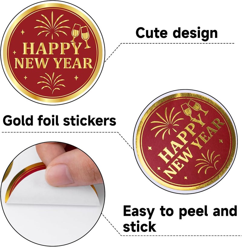 Alynta Happy New Year Stickers - 2 Inch 120Pcs Gold Foil Holiday Stickers Large Round New Year Gift Sticker Labels for Envelope Seals Cards - Image 3